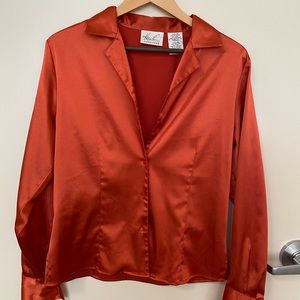 Kathie Lee Orange Satin Button Up Shirt